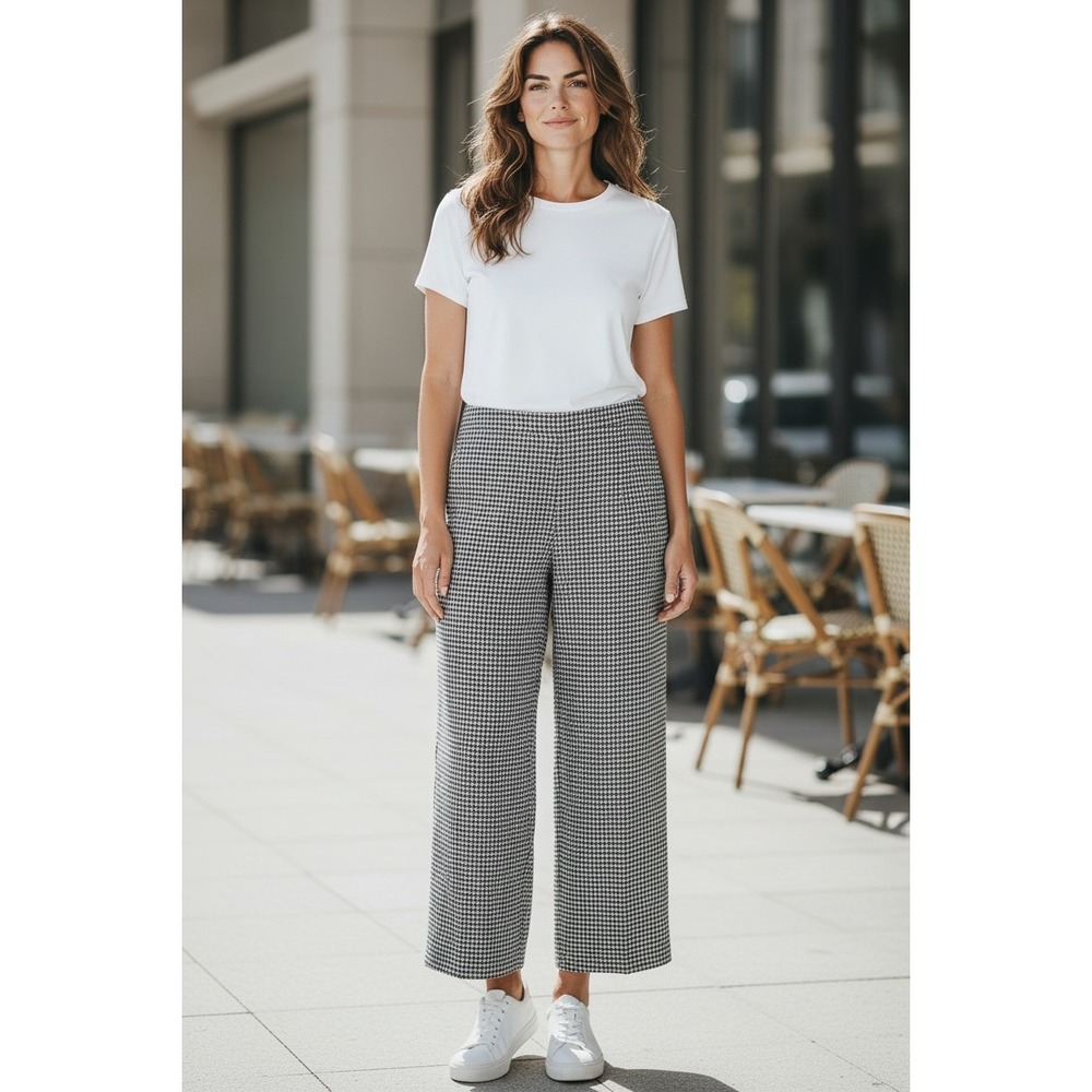 Lilith Black White Wool Blend Wide Leg High Waisted Trousers Pants Womens‎ Large
